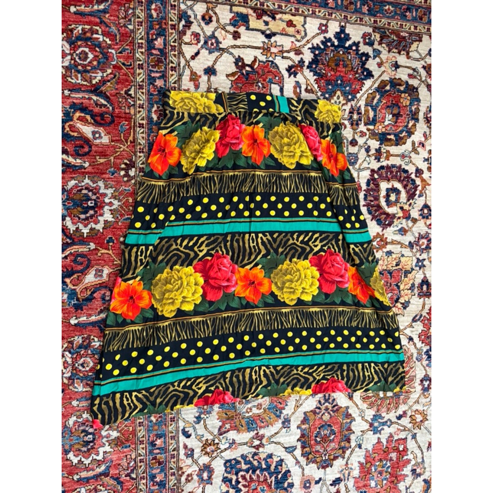 Vintage Elrose Woman Rayon Skirt Size 22 Made USA Bold Floral Polka Dot